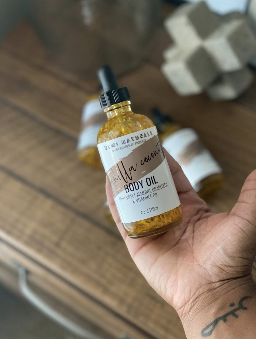 A bottle of body oil