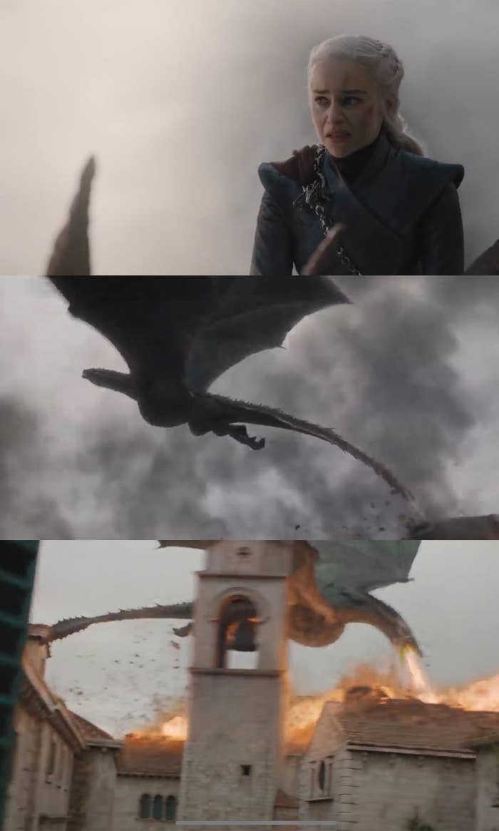 Daenerys burns King&#x27;s Landing to the ground while riding her dragon