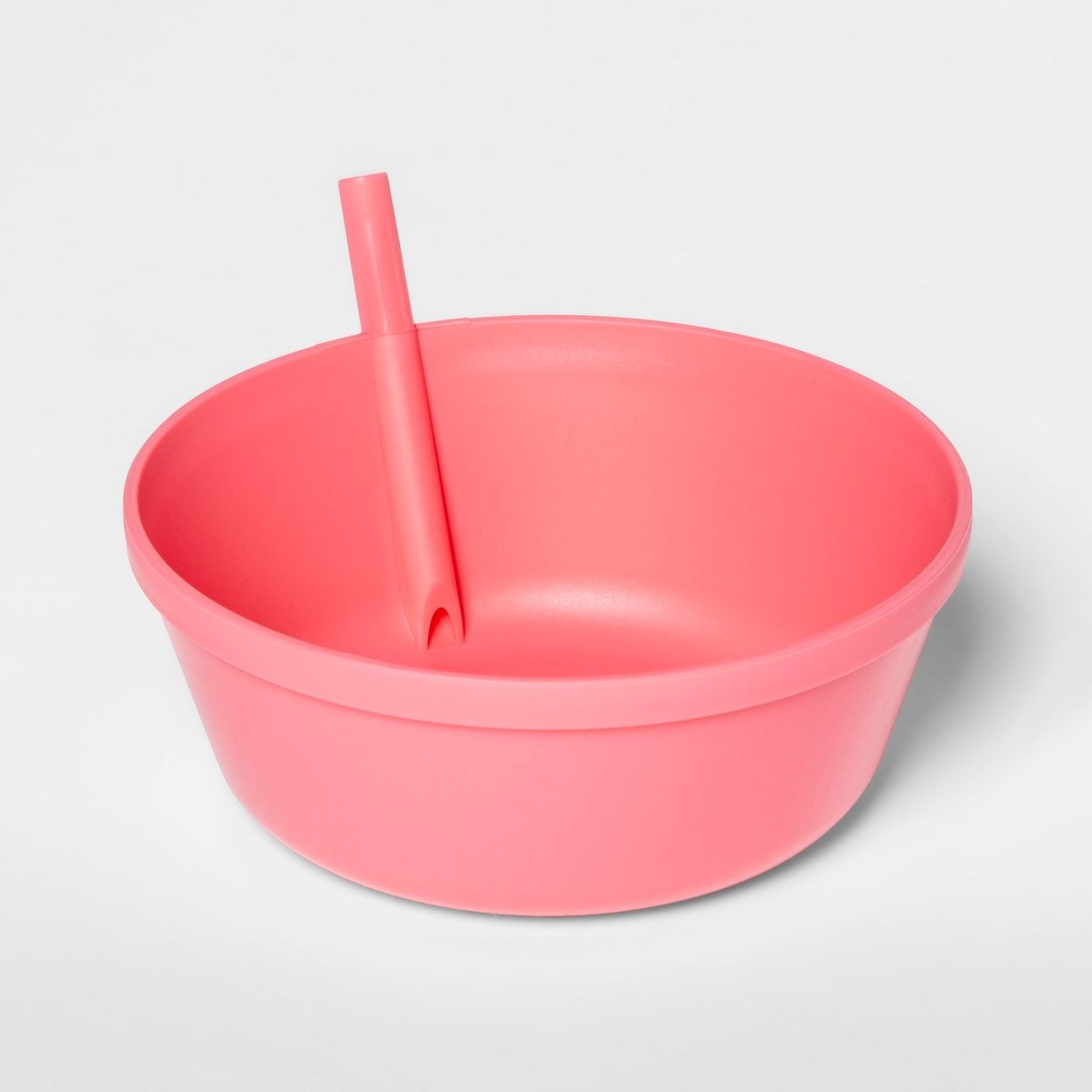 Pink cereal bowl with built-in straw