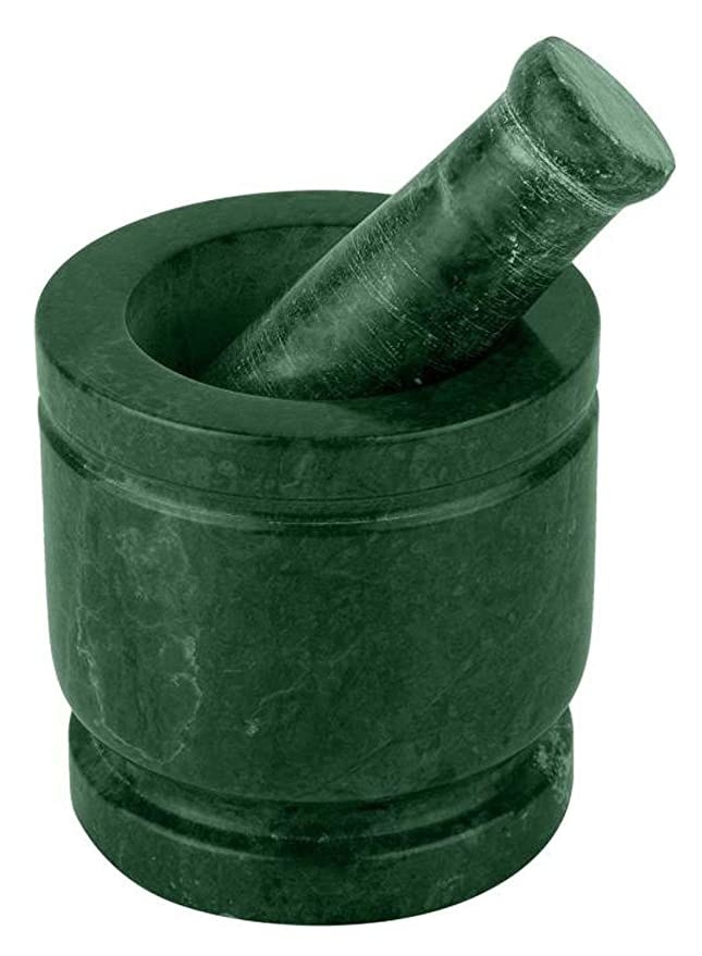 Green marble finish mortar and pestle.