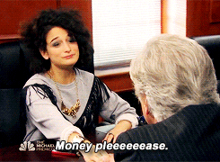 A gif of a TV show character saying, &quot;Money pleeeeeeease&quot;