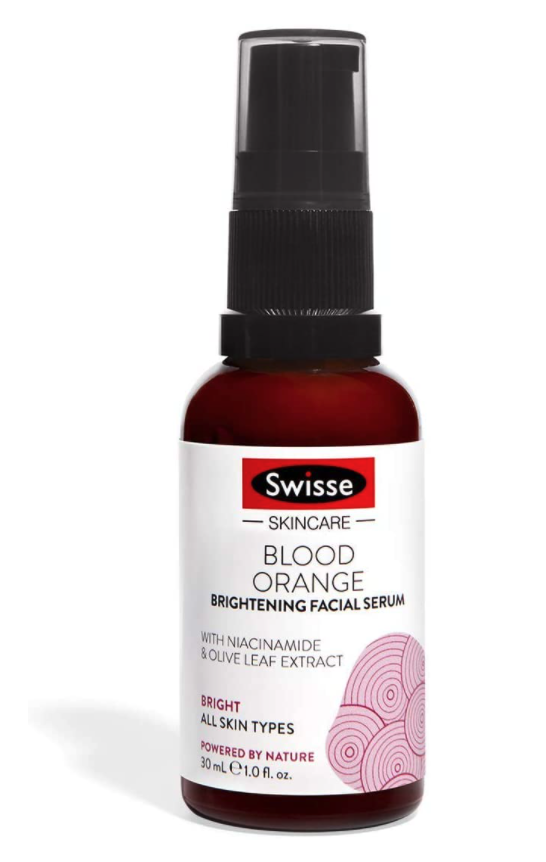 A product shot of the Swisse Blood Orange Facial Serum bottle