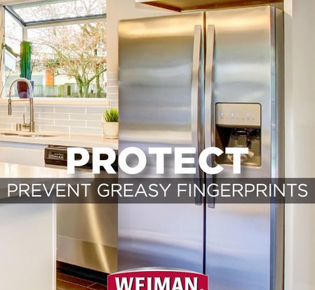 A stainless steel fridge, shined with the cleanser