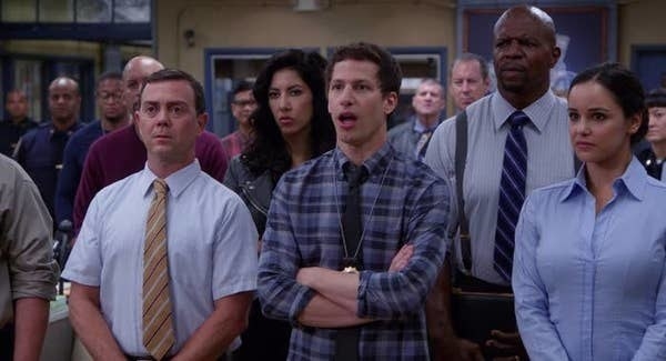 A still of Charles Boyle, Jake Peralta, and Amy Santiago in Brooklyn Nine-Nine