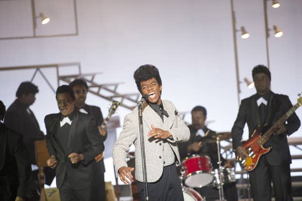 Chadwick Boseman performing as James Brown in the film Get On Up