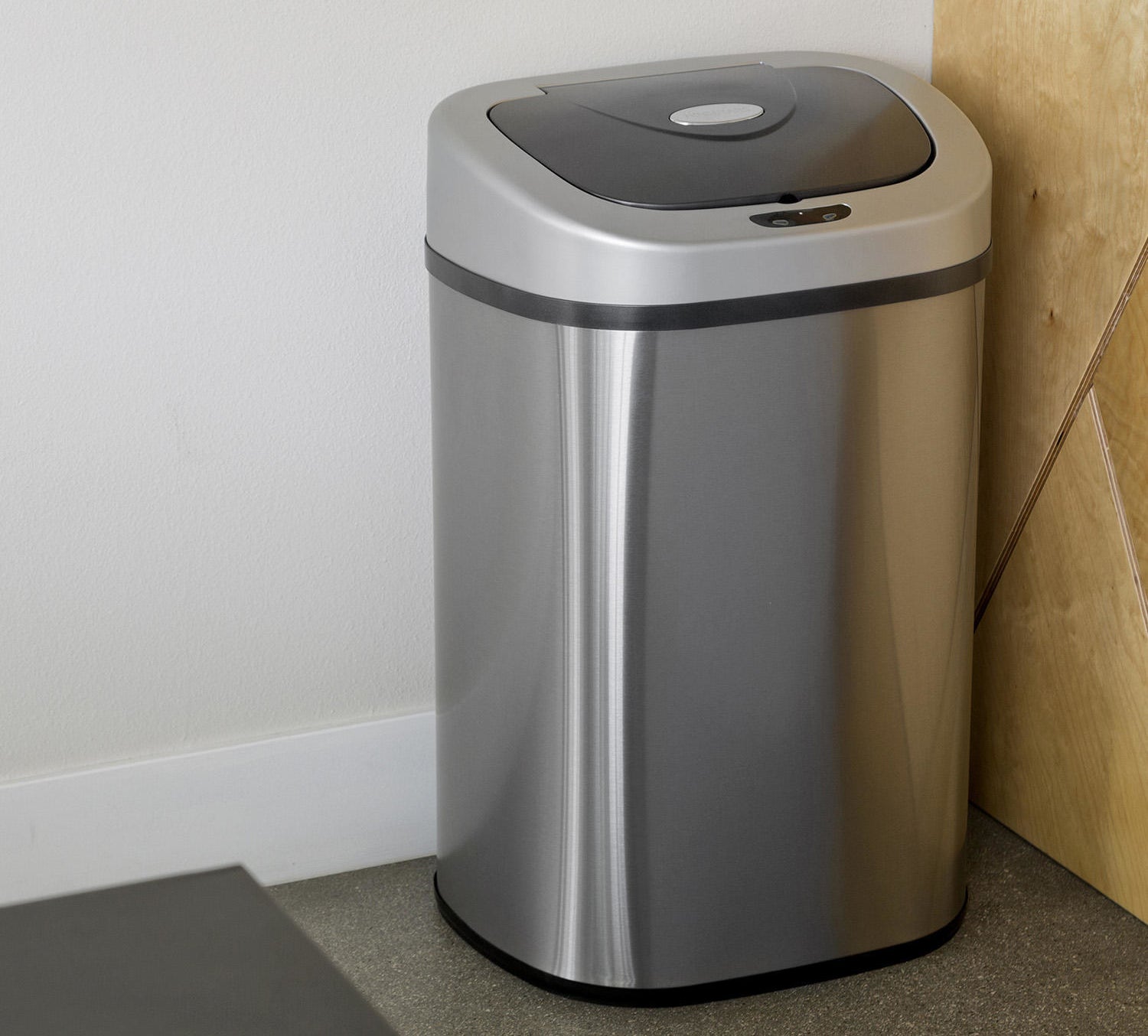 The silver garbage can