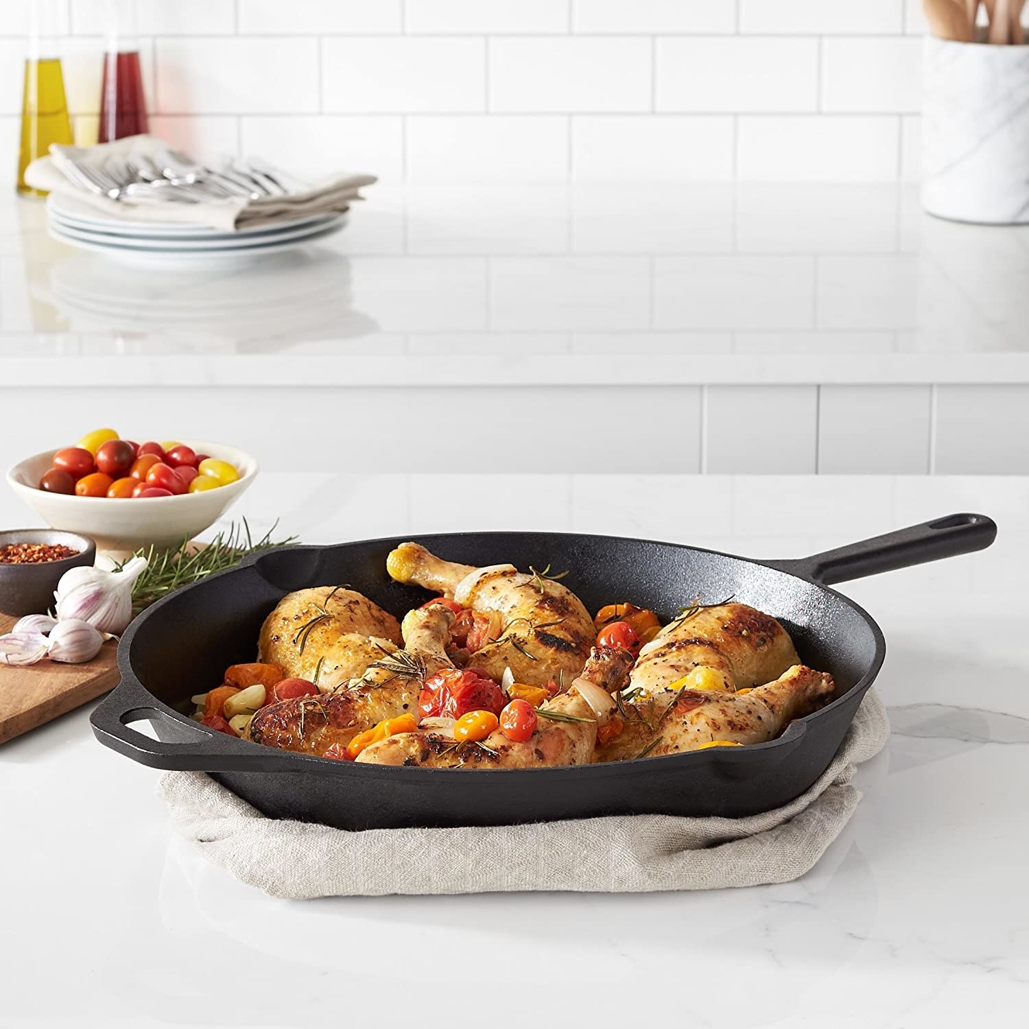Food in a cast iron skillet
