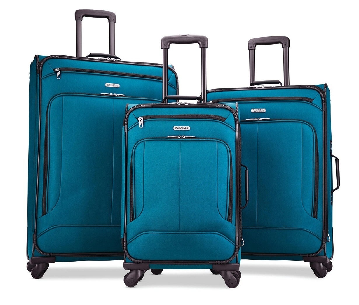 The wheeled blue soft luggage suitcases 