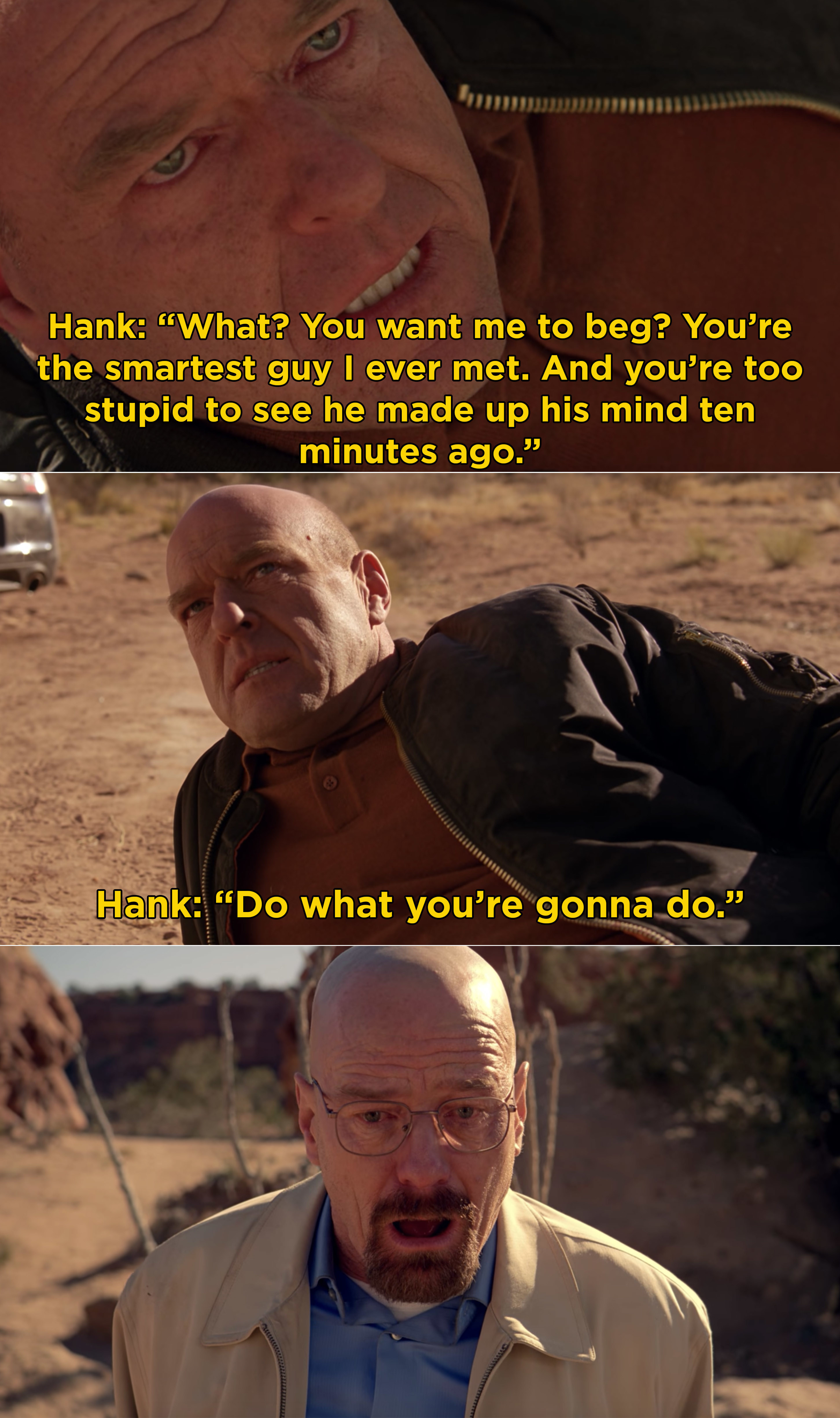 Hank telling Walt that they made up their mind ten minutes ago