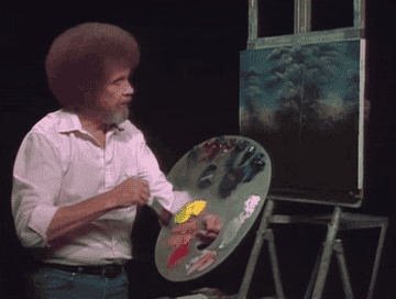 Bob Ross painting a picture on the Netflix series