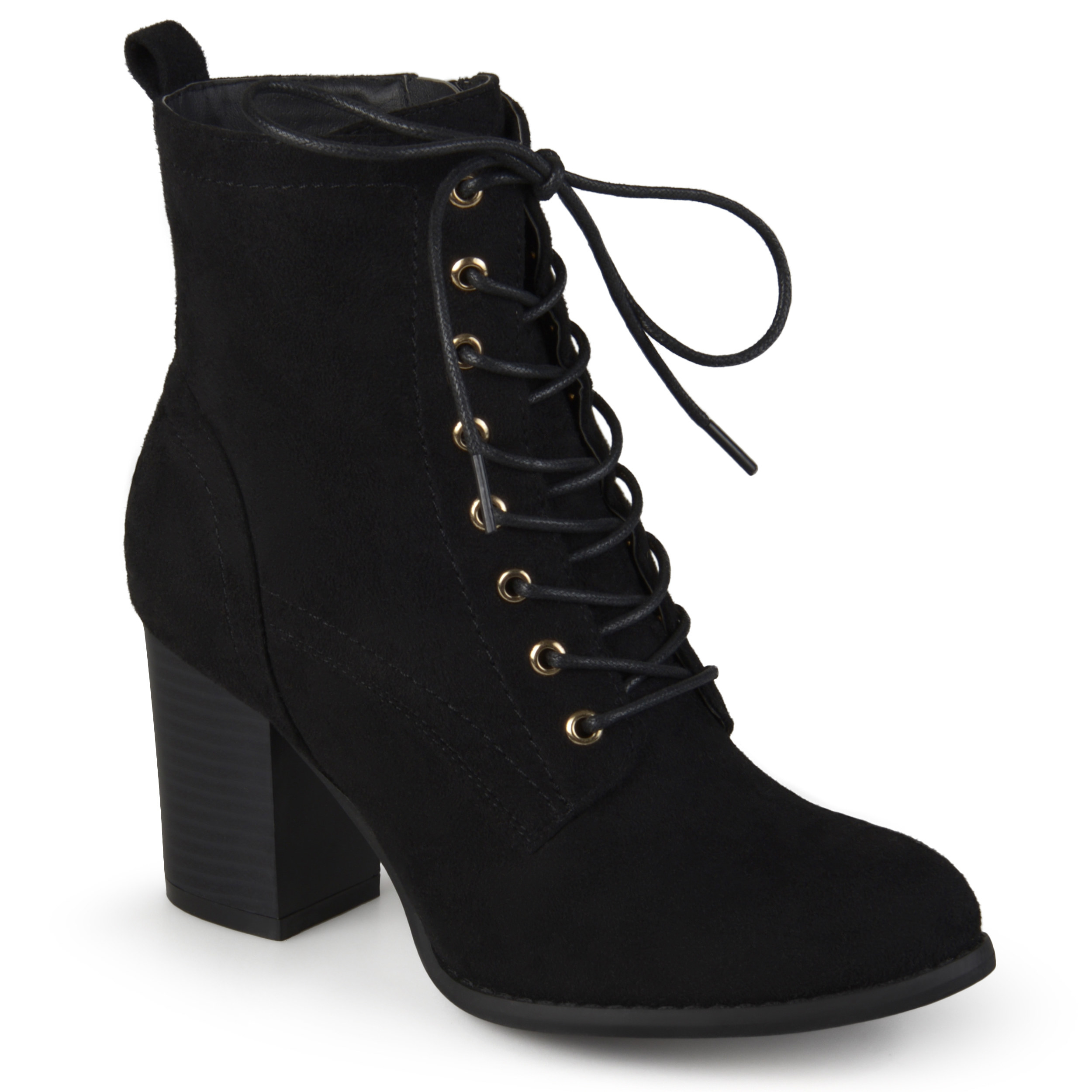 black lace-up boots with heel