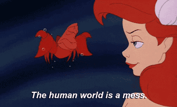 Sebastian from &quot;The Little Mermaid&quot; saying &quot;The human world is a mess&quot;