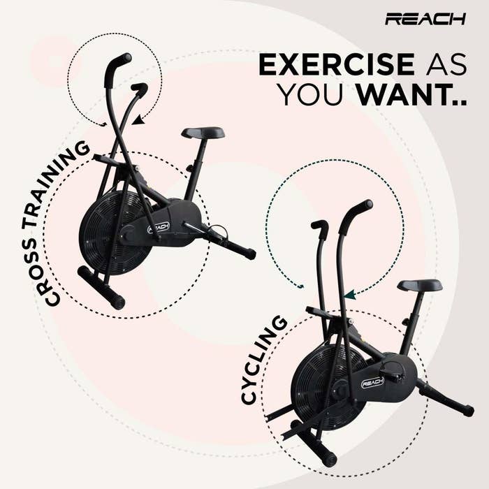 Image showing the cycle, describing how it&#x27;s for cross-training and cycling both. Caption: &quot;Exercise as you want.&quot;