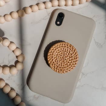 Boho rattan phone stand on silicone case 