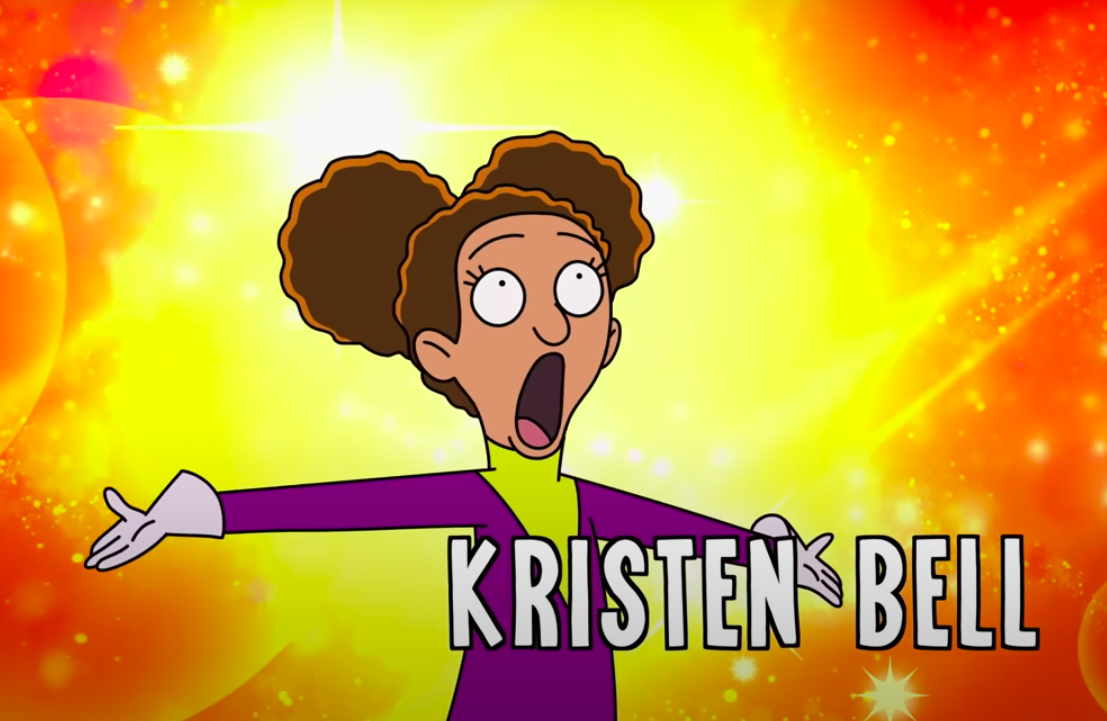 Animated character Molly with the caption listing Kristen Bell as the voice actor