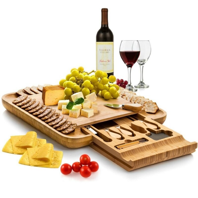 Bamboo cheese board with stainless steel utensils