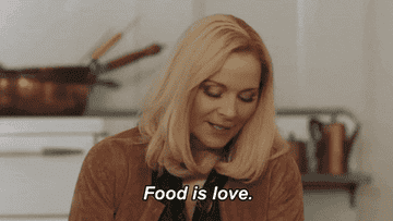 Character from Filthy Rich saying Food is Love 