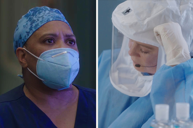 Dr. Bailey and Meredith Grey in Covid safety gear on Grey's Anatomy