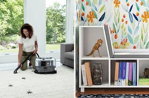 vacuum and bookshelf 