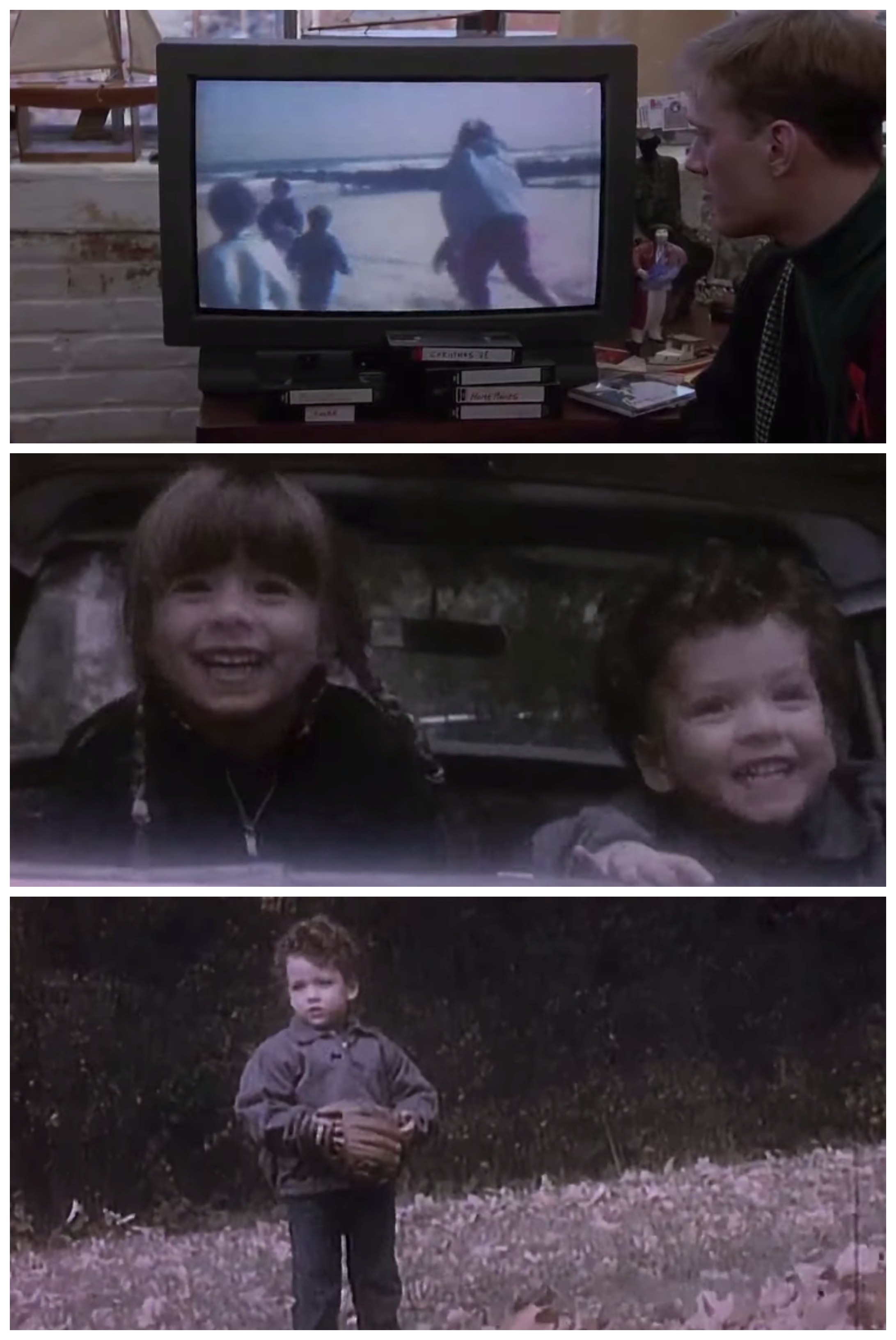A collage of screenshots from the home movies, showing Beckett as a child