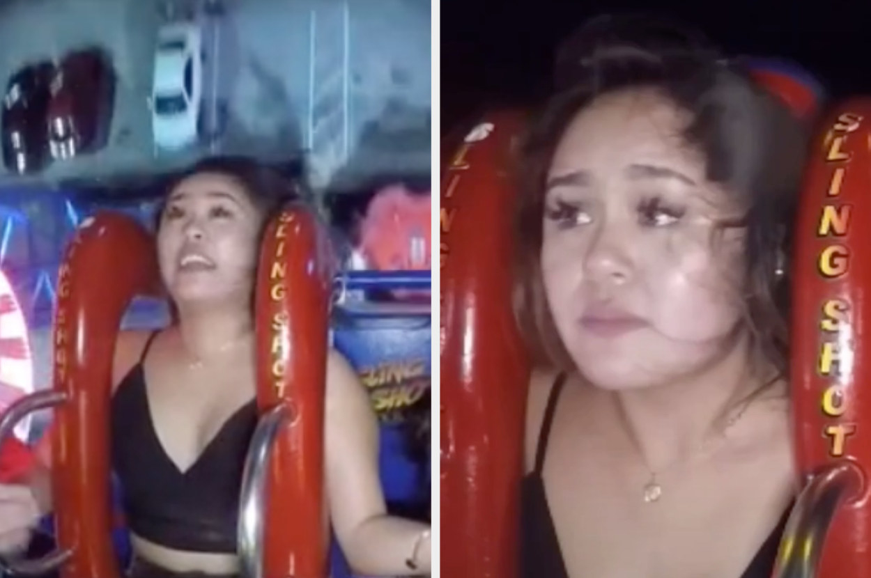 A TikToker enjoys a rollercoaster then suddenly pauses, realizes they need to puke