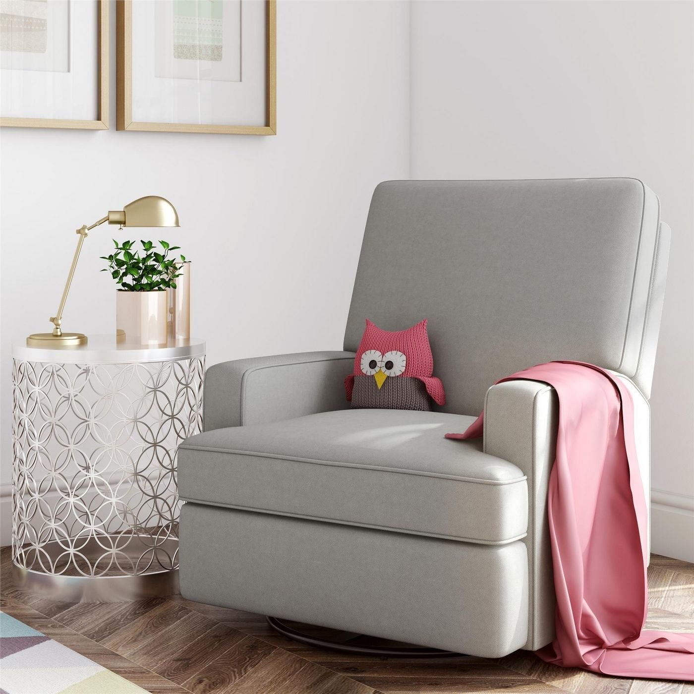 Gray chair with armrests, recliner and circular swivel base