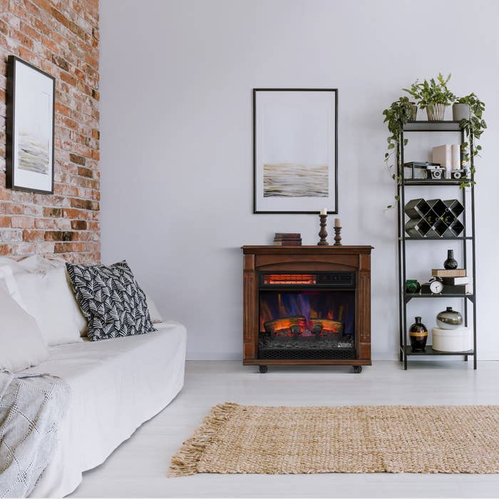 The fireplace in a decorated living room
