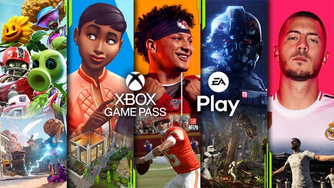 Xbox Game Pass promotional photo featuring screen shots of various games