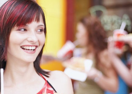 colorful highlights on choppy straight hair