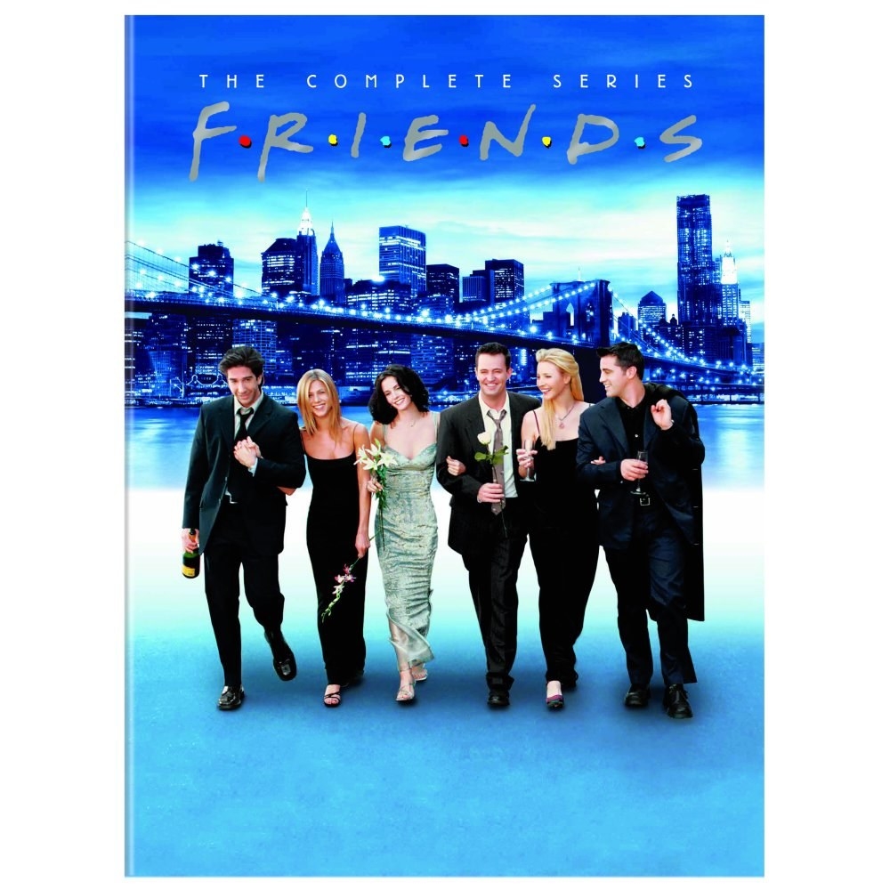 The DVD cover, with six actors in formal clothes and the New York City skyline