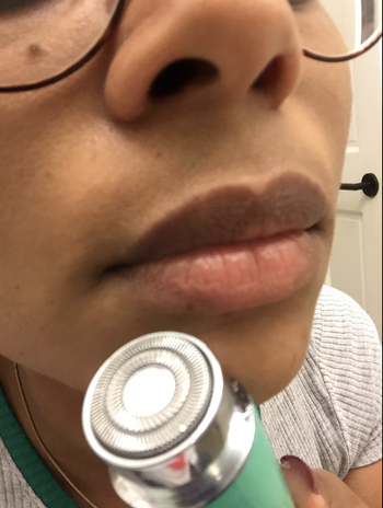 Reviewer close up showing shaved lip area 