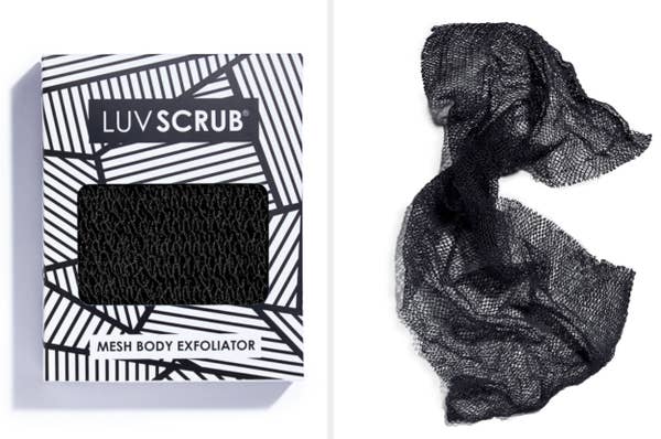 A black mesh exfoliating cloth 
