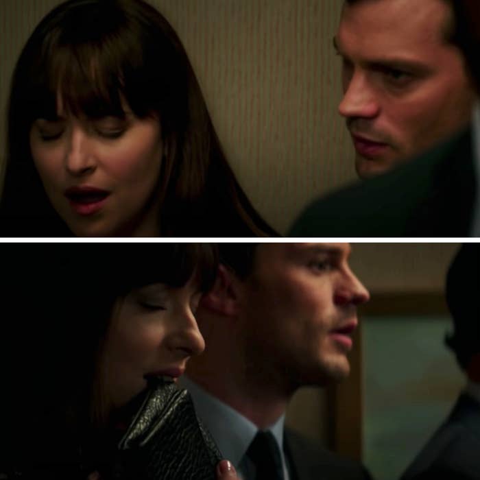 Christian pleasuring Ana in the elevator in &quot;50 Shades of Gray&quot;