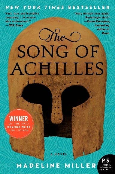 The Song of Achilles book cover with an ancient Greek style helmet