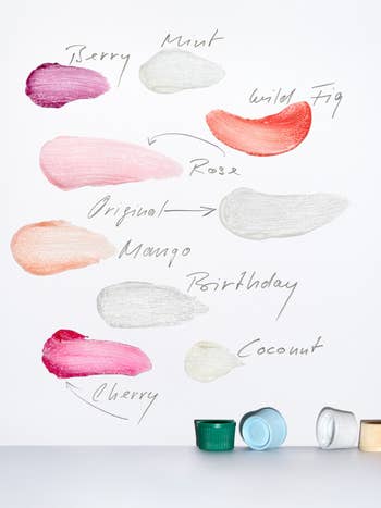 The different shades swatched out on a white background