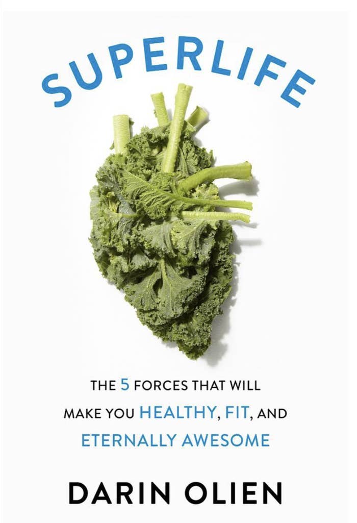 The cover of SuperLife that has a piece of kale and the text the five forces that will make you healthy, fit, and eternally awesome