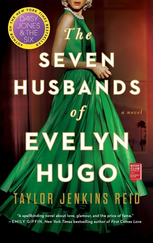 The book cover showing  someone in a green dress