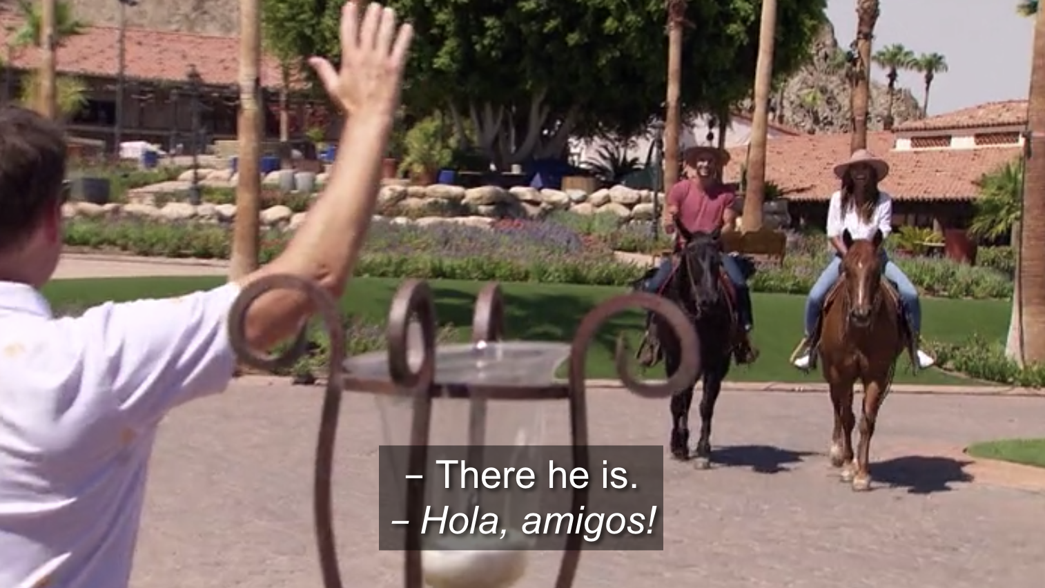 Chris Harrison waving down Tayshia and Brendan on their date