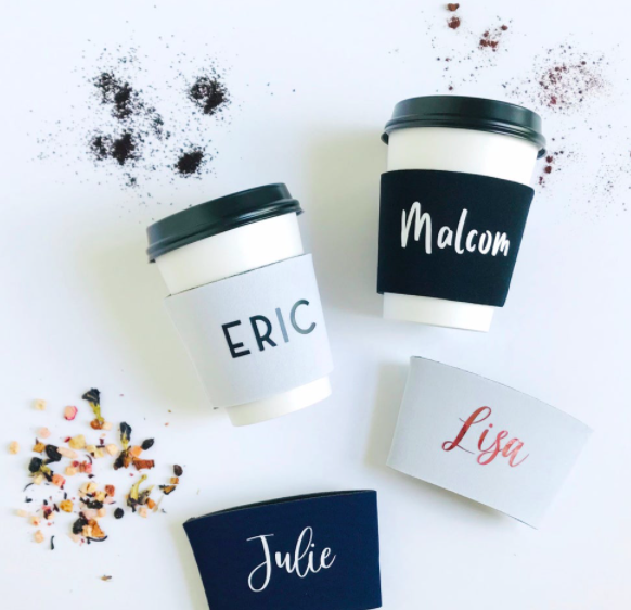 a flatlay of personalized foam cup cozies