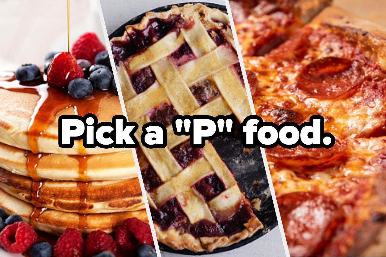 Pancakes, pie, and pizza titled 