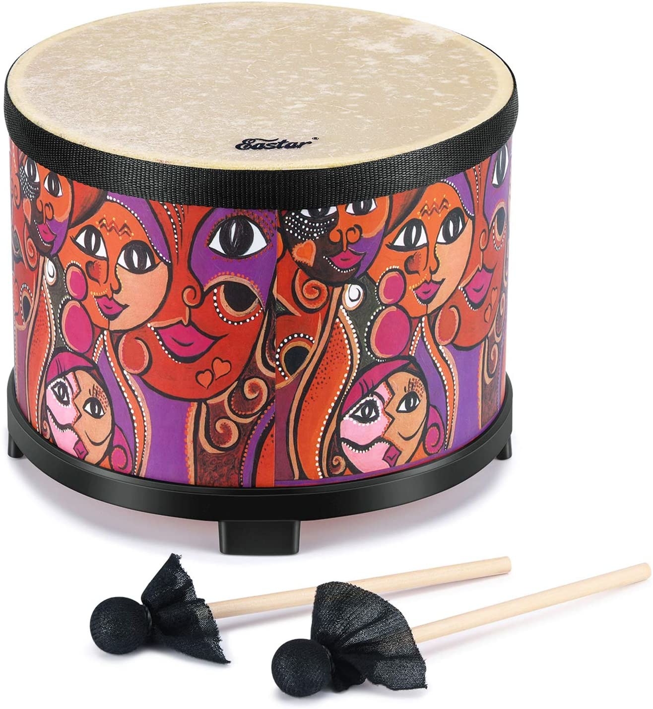 A child&#x27;s drum with two drumsticks