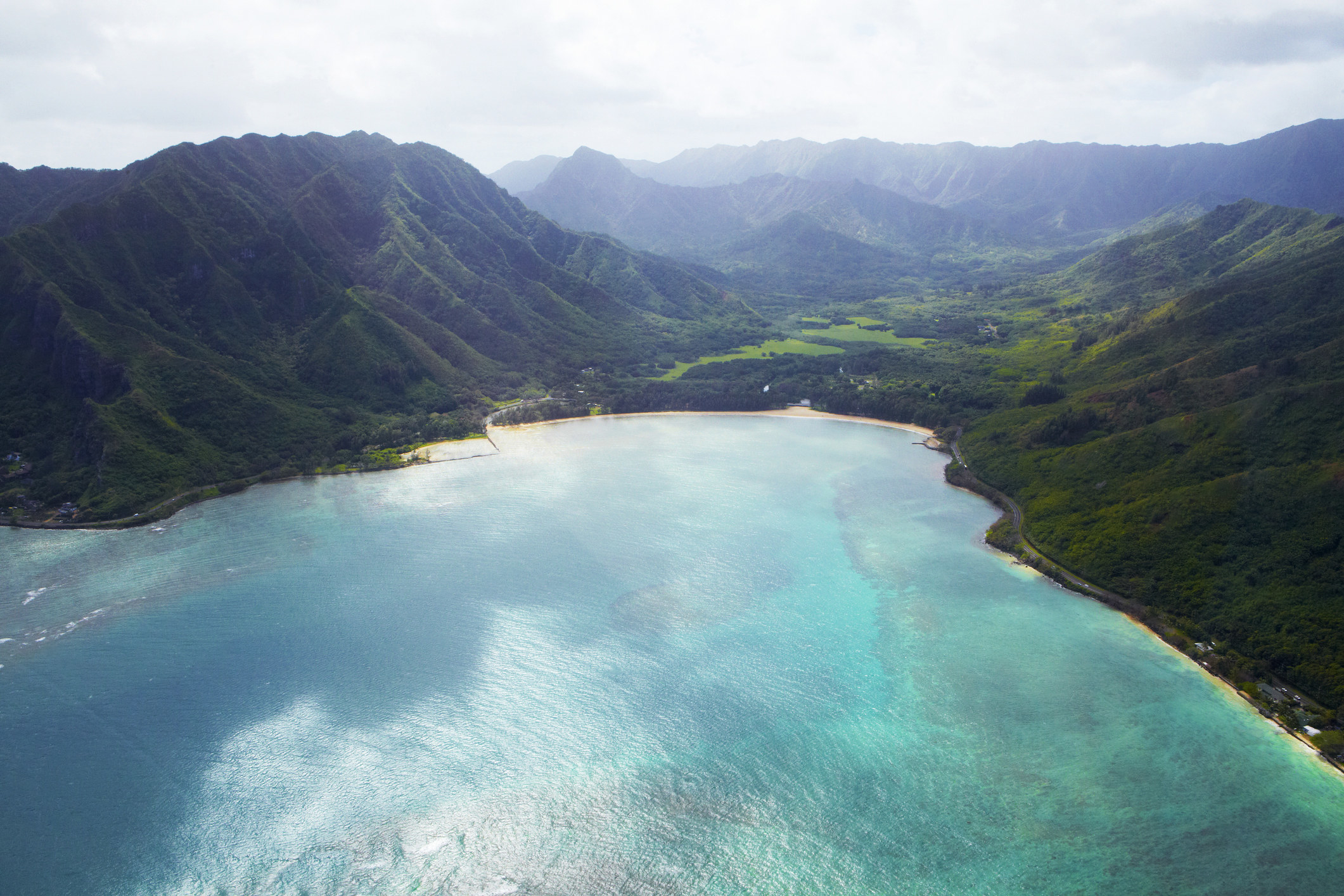 Aerial view of Kahana Valley on the Windward coast of Oahu
