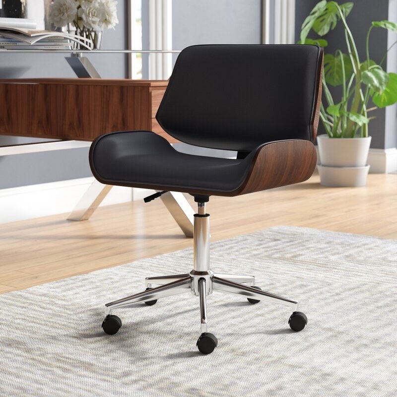 The black and wood office chair