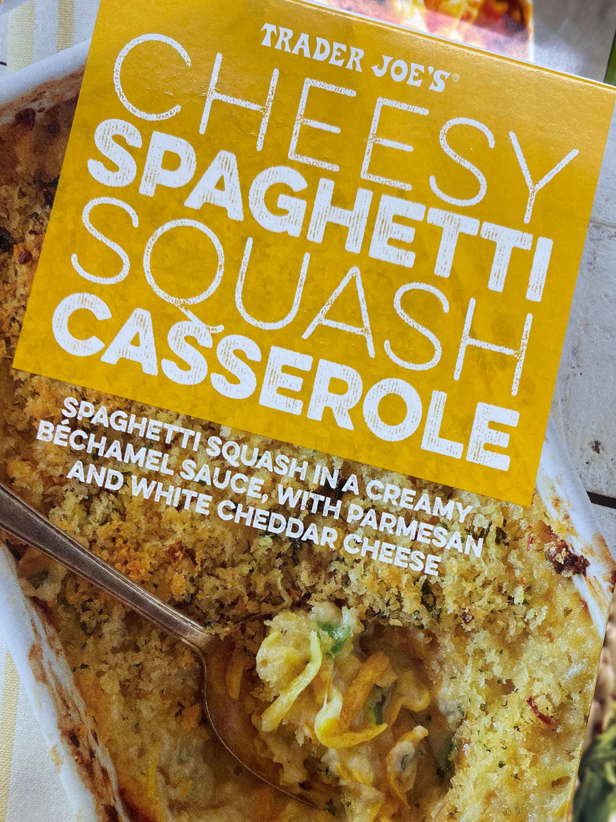 A box of frozen cheesy spaghetti squash casserole.