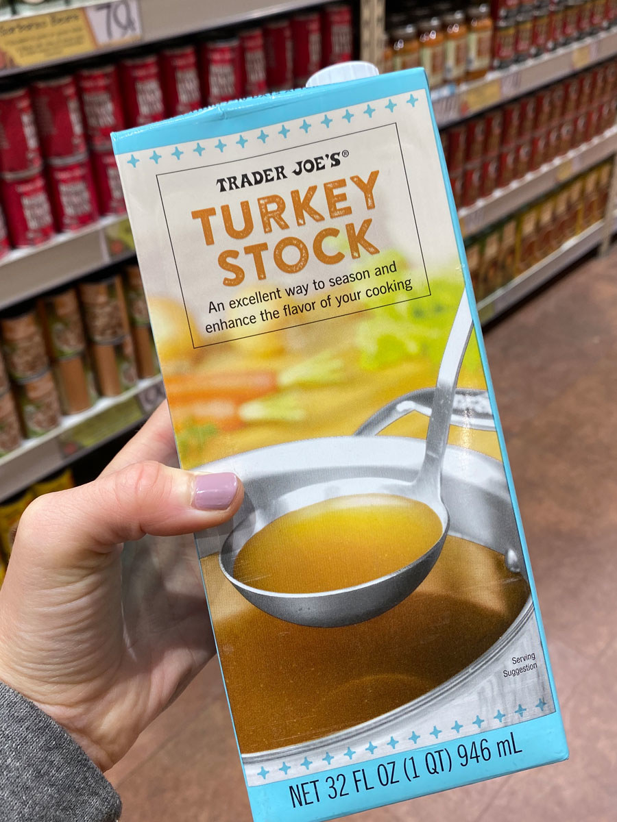 A container of turkey stock.