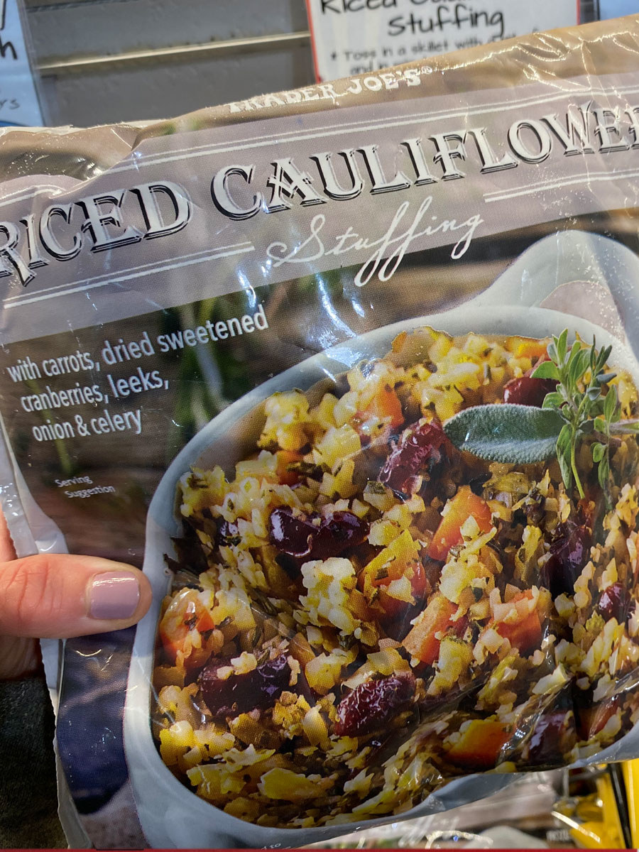 A bag of cauliflower rice stuffing from Trader Joe&#x27;s.