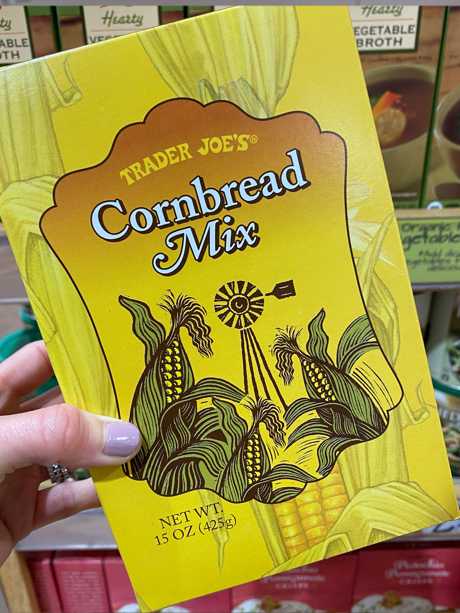 A box of Trader Joe&#x27;s cornbread mix.