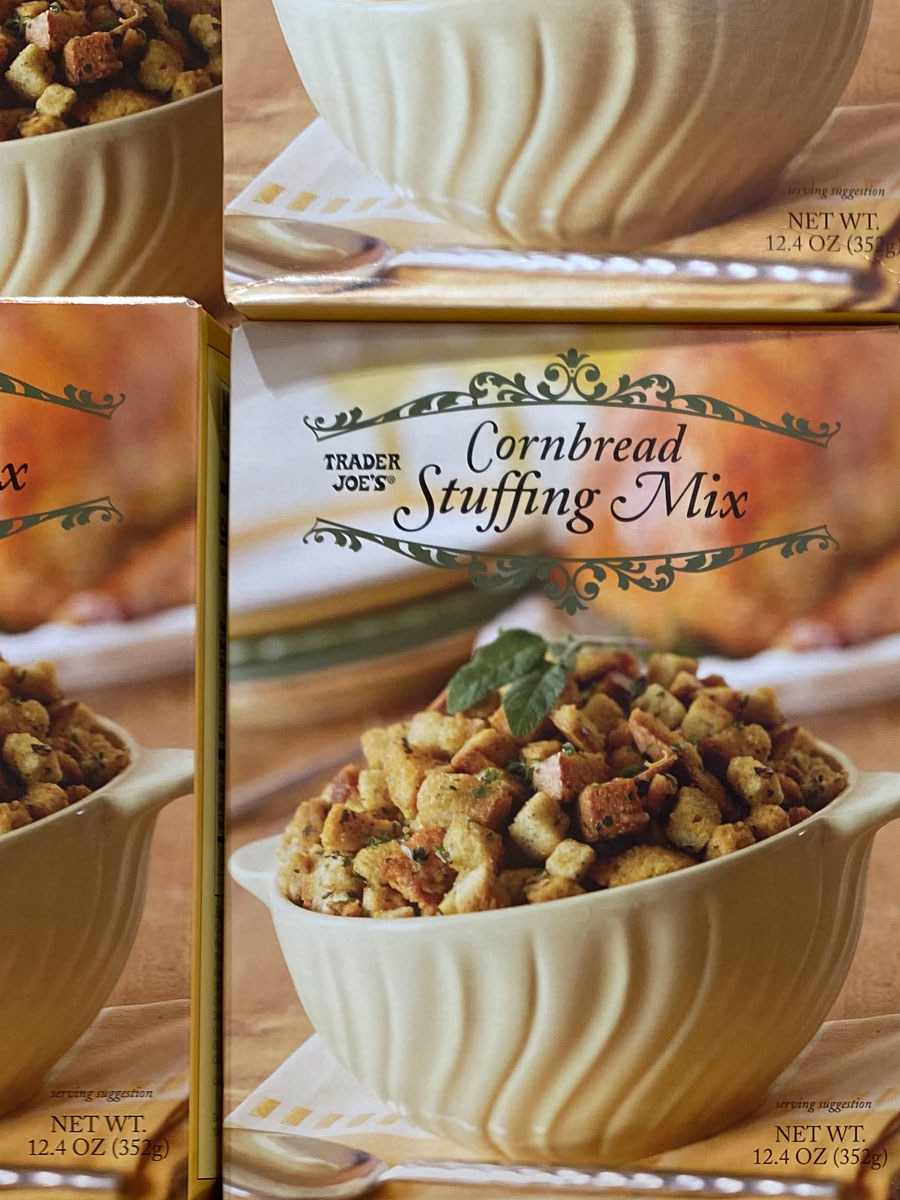 A box of cornbread stuffing mix from Trader Joe&#x27;s.