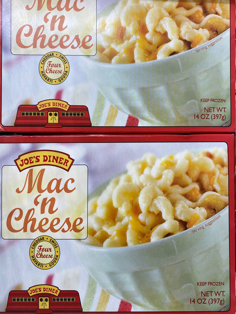 Boxes of frozen mac &#x27;n&#x27; cheese from Trader Joe&#x27;s.