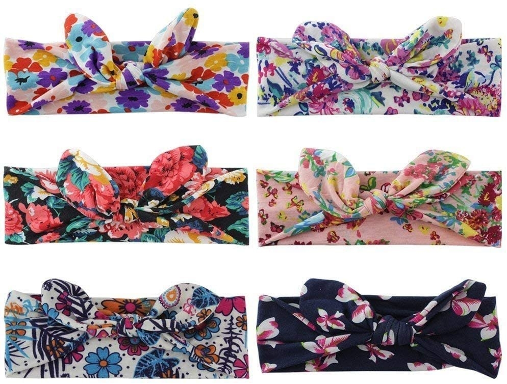 A pack of headbands with bows on them in different patterns